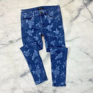 Ann Taylor The Skinny Crop Jeans Size 0 Womens Floral Print Stretch Blue Denim